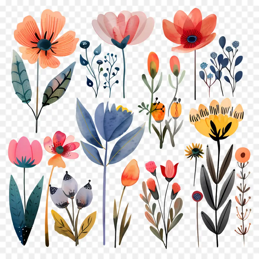 Fleur，Illustrations Florales Aquarelles PNG