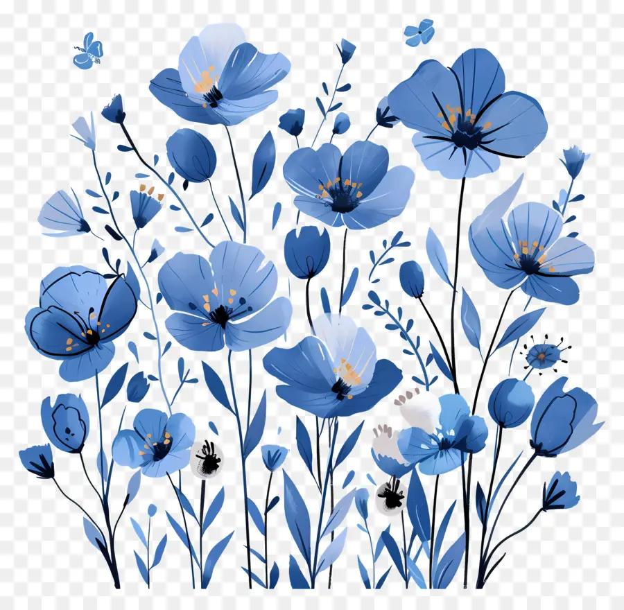 Fleurs Bleues，Fleurs Bleu Foncé PNG