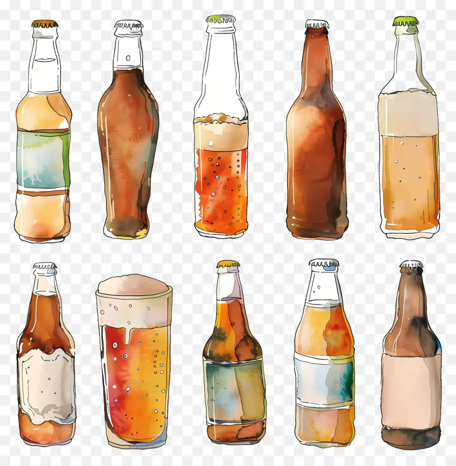 La Bière，Aquarelle Peinture PNG