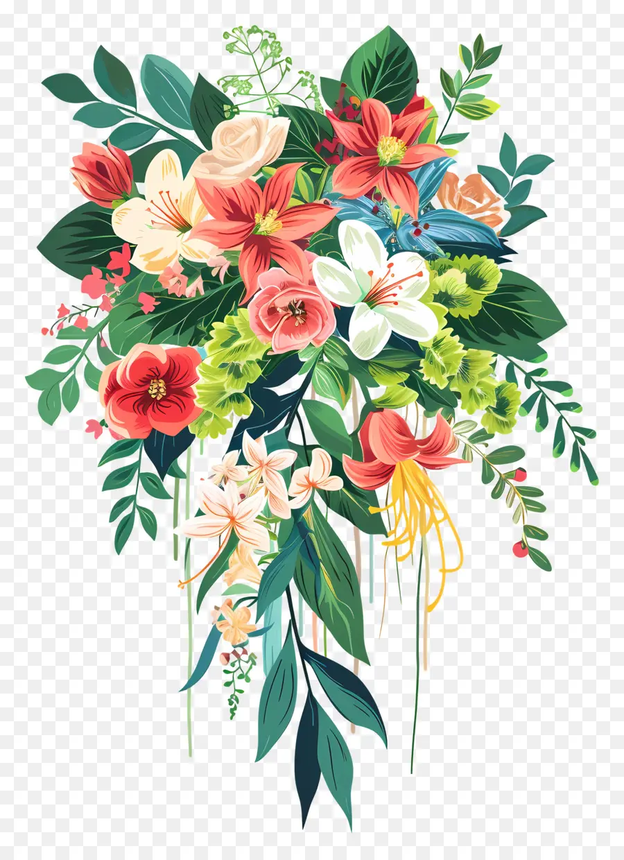 Bouquet De Mariée En Cascade，Bouquet De Fleurs PNG