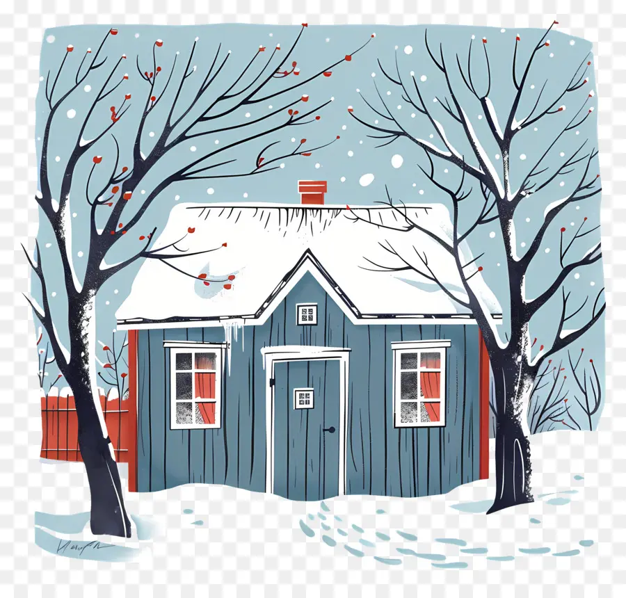 La Neige De L'hiver De La Maison，Petite Maison Bleue PNG