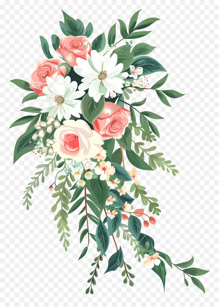 Bouquet De Mariée En Cascade，Bouquet De Fleurs PNG