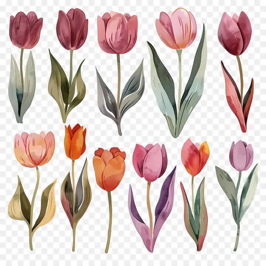 Les Tulipes，Peinture à L'aquarelle PNG