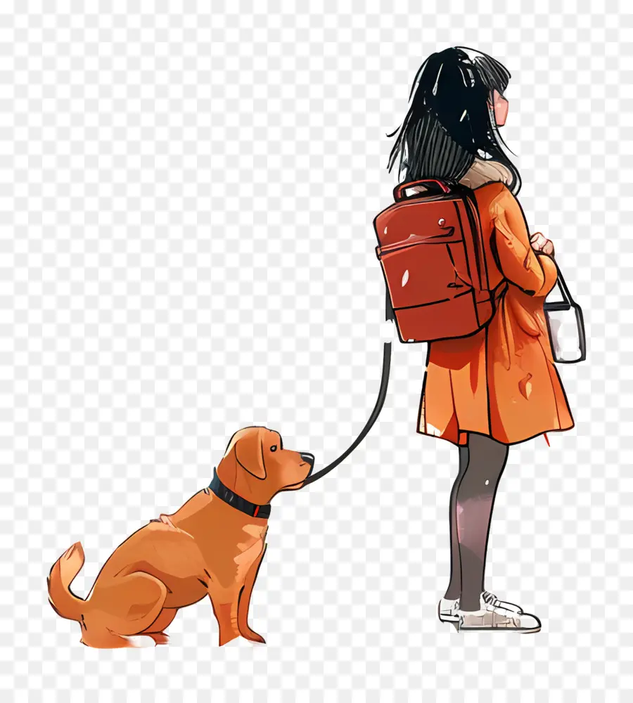 Fille Et Le Chien，En Attendant Le Bus PNG