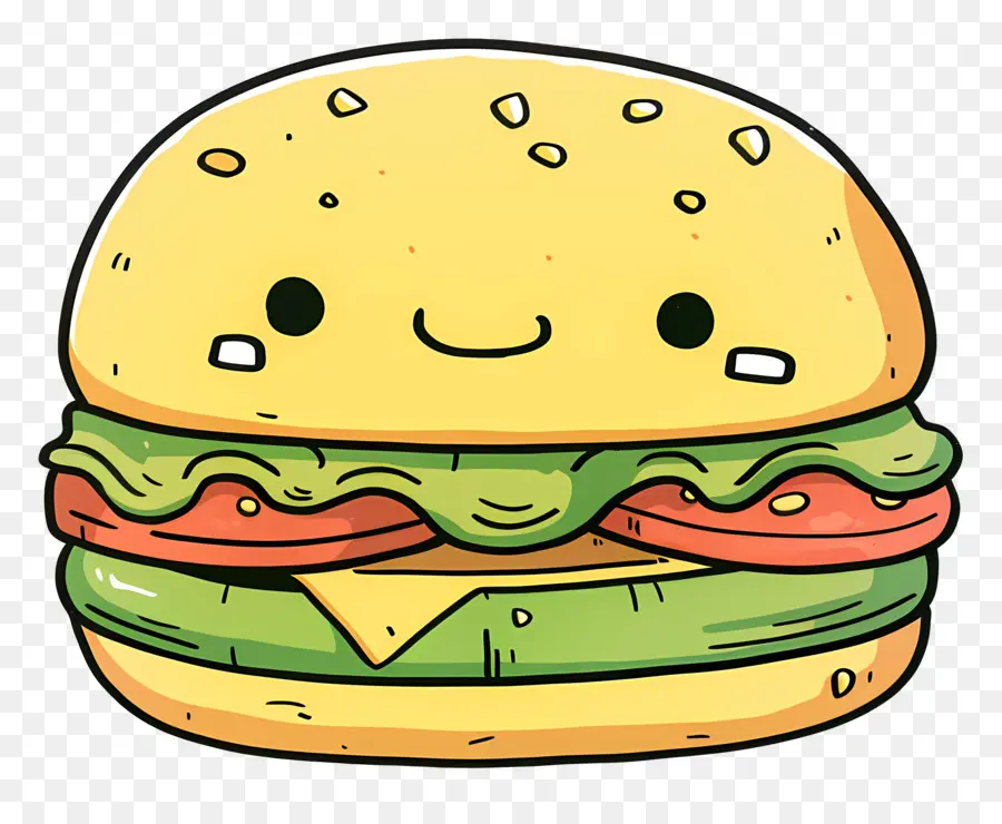 Dessin Animé Hamburger，Happy Face Burger PNG