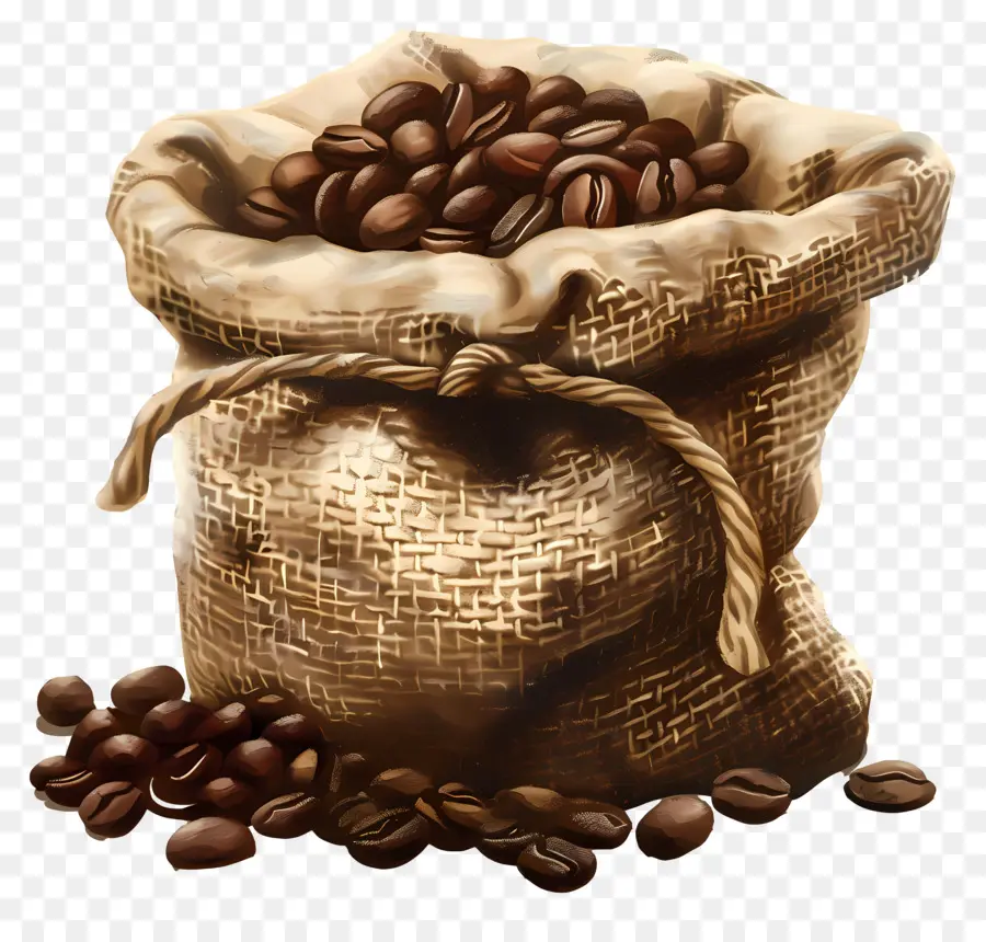 Les Grains De Café，Sac De Toile De Jute PNG