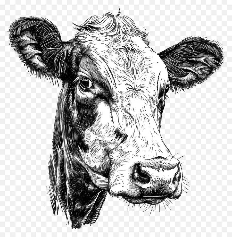 Vache，Dessin Noir Et Blanc PNG