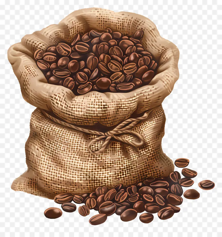 Les Grains De Café，Sac De Toile De Jute PNG