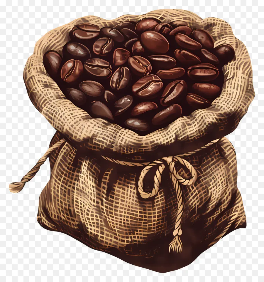 Les Grains De Café，Sac De Toile De Jute PNG