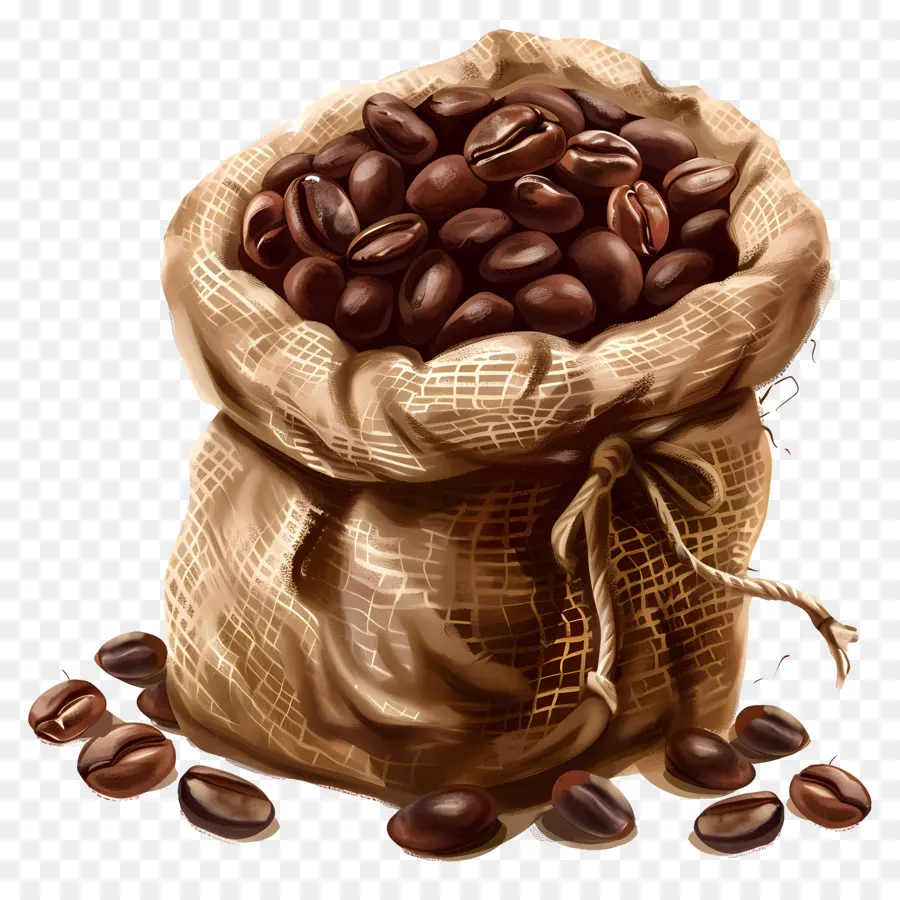 Les Grains De Café，Sac De Toile De Jute PNG