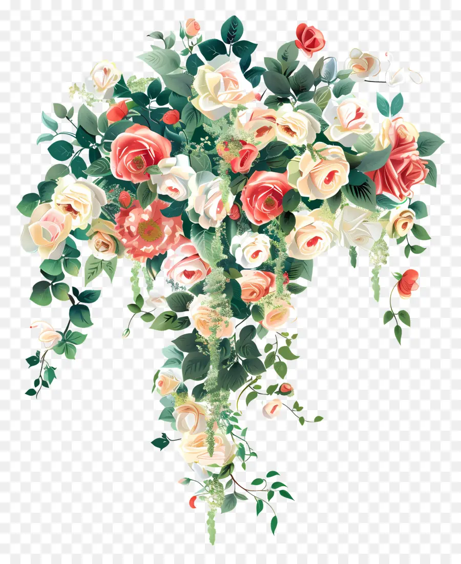 Bouquet De Mariée En Cascade，Vase PNG