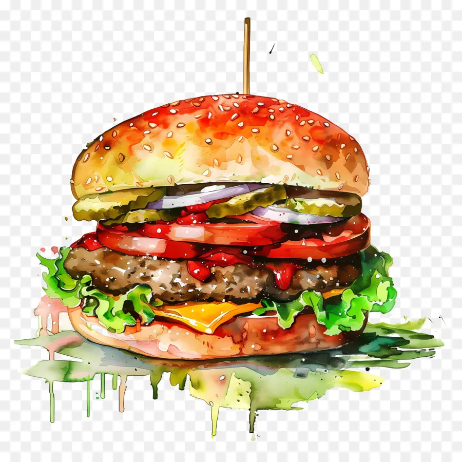 Hamburger，Peinture à L'aquarelle PNG