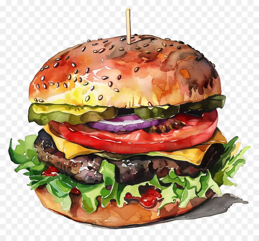 Hamburger，Peinture à L'aquarelle PNG