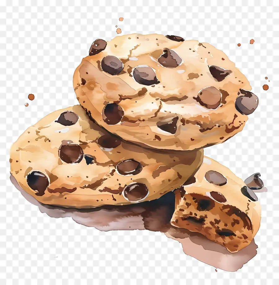 Cookies Aux Pépites De Chocolat，Peinture à L'aquarelle PNG