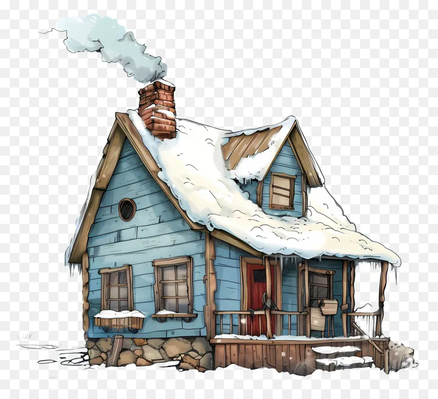 La Neige De L'hiver De La Maison，Petite Maison Bleue PNG