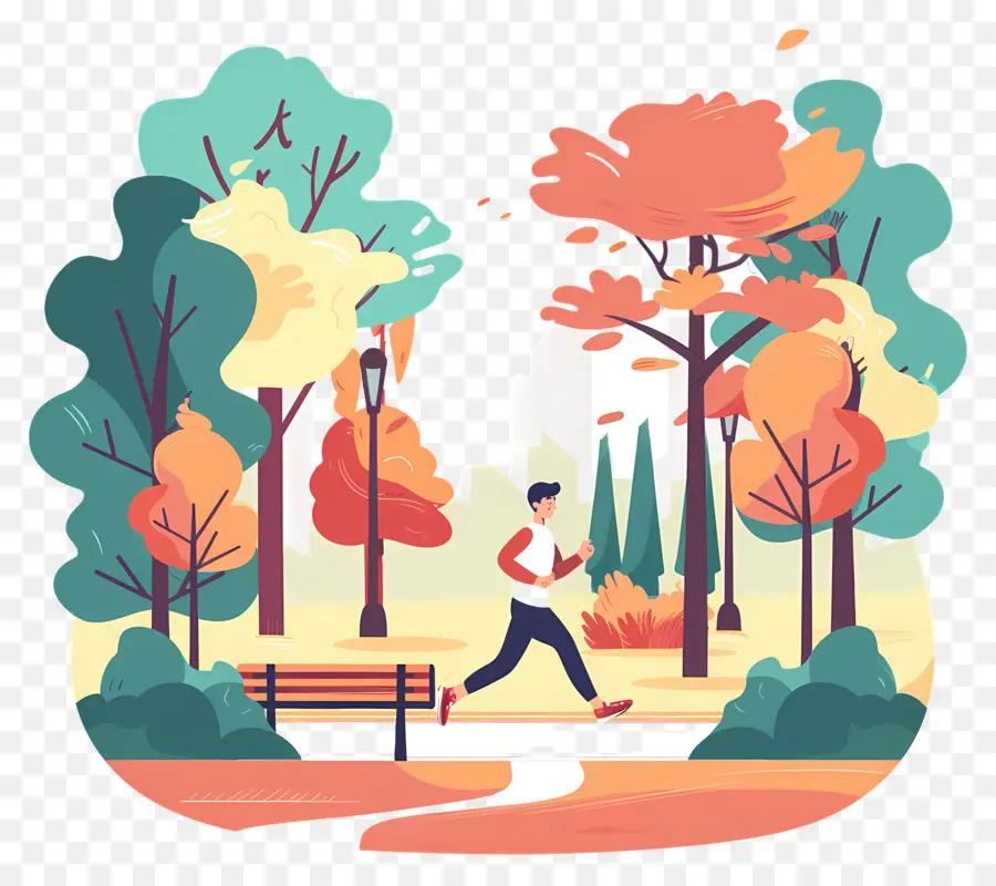 Jogger Dans Le Parc，L'automne PNG