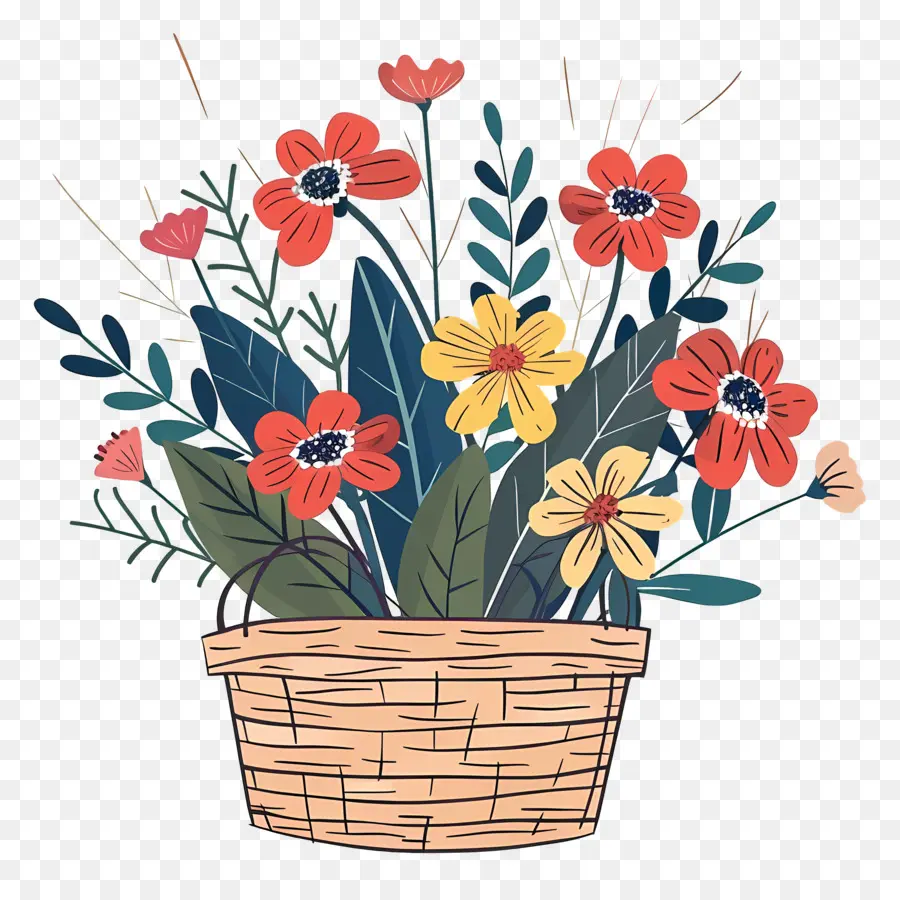 Panier Avec Des Fleurs，Panier De Fleurs PNG