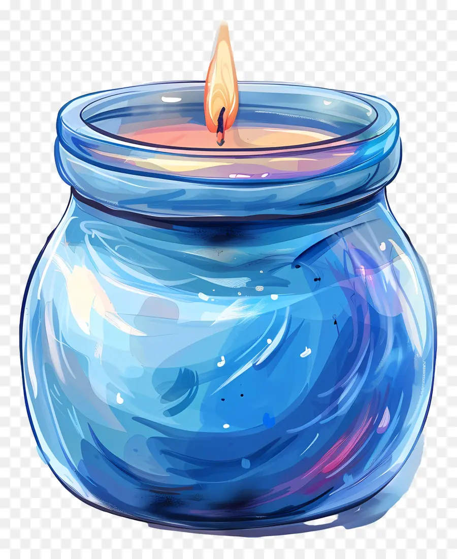 Bougie En Pot，Pot En Verre Bleu PNG