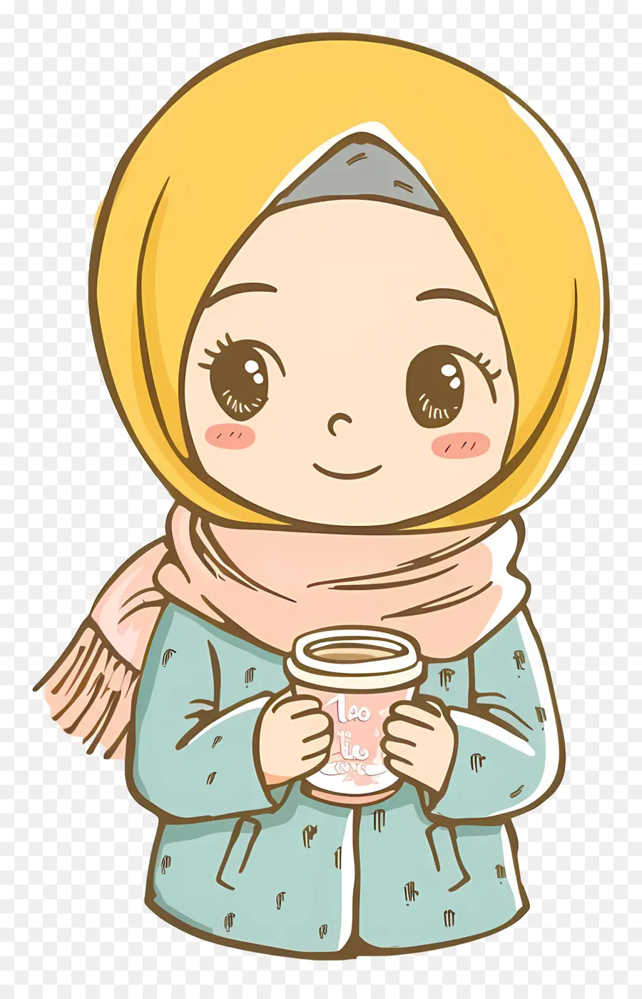 Fille Islamique，Tenser Une Tasse De Café PNG