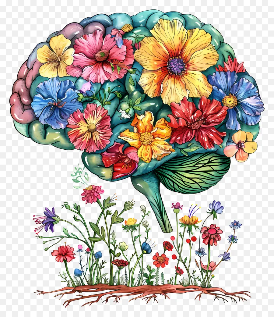 Cerveau Floral，Cerveau PNG