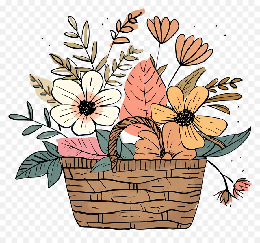 Panier Avec Des Fleurs，Panier Tissé PNG