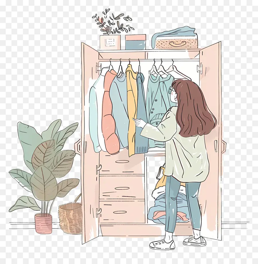 Femme Prenant Des Vêtements，Armoire PNG