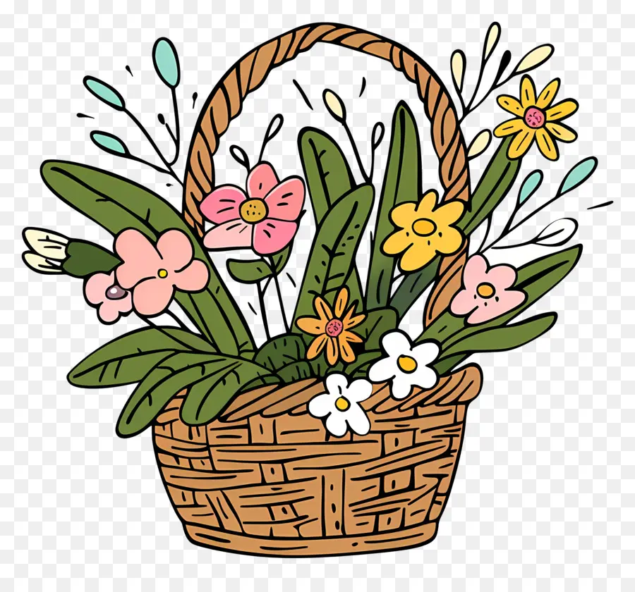 Panier Avec Des Fleurs，Fleurs Colorées PNG