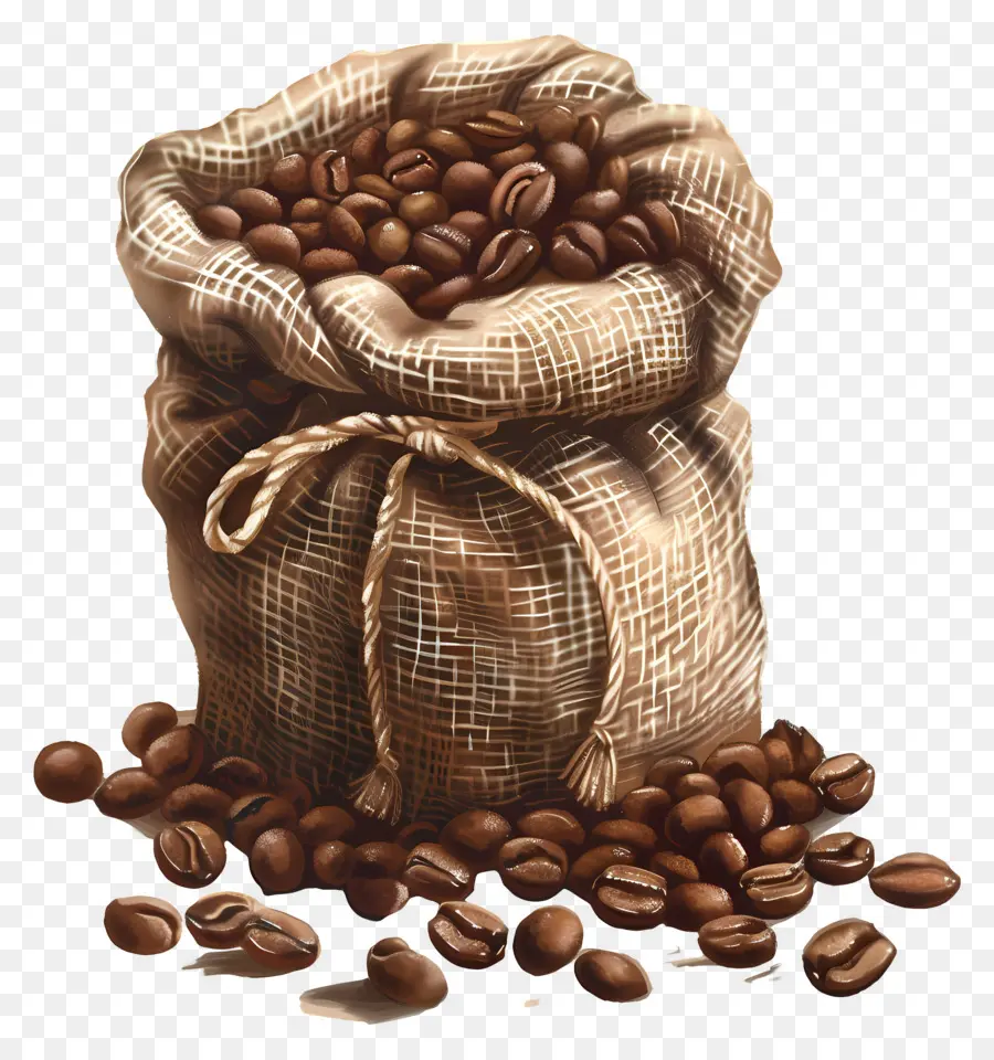 Les Grains De Café，Sac De Toile De Jute PNG