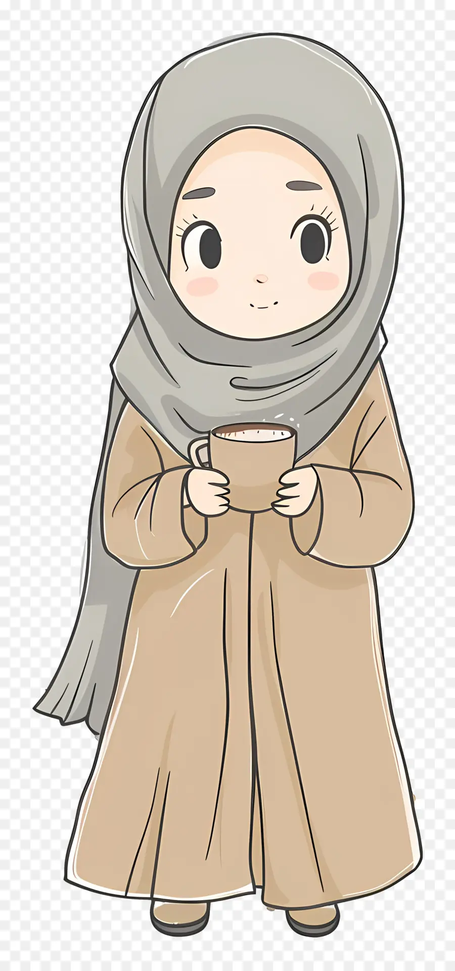 Fille Islamique，Tenser Une Tasse De Café PNG