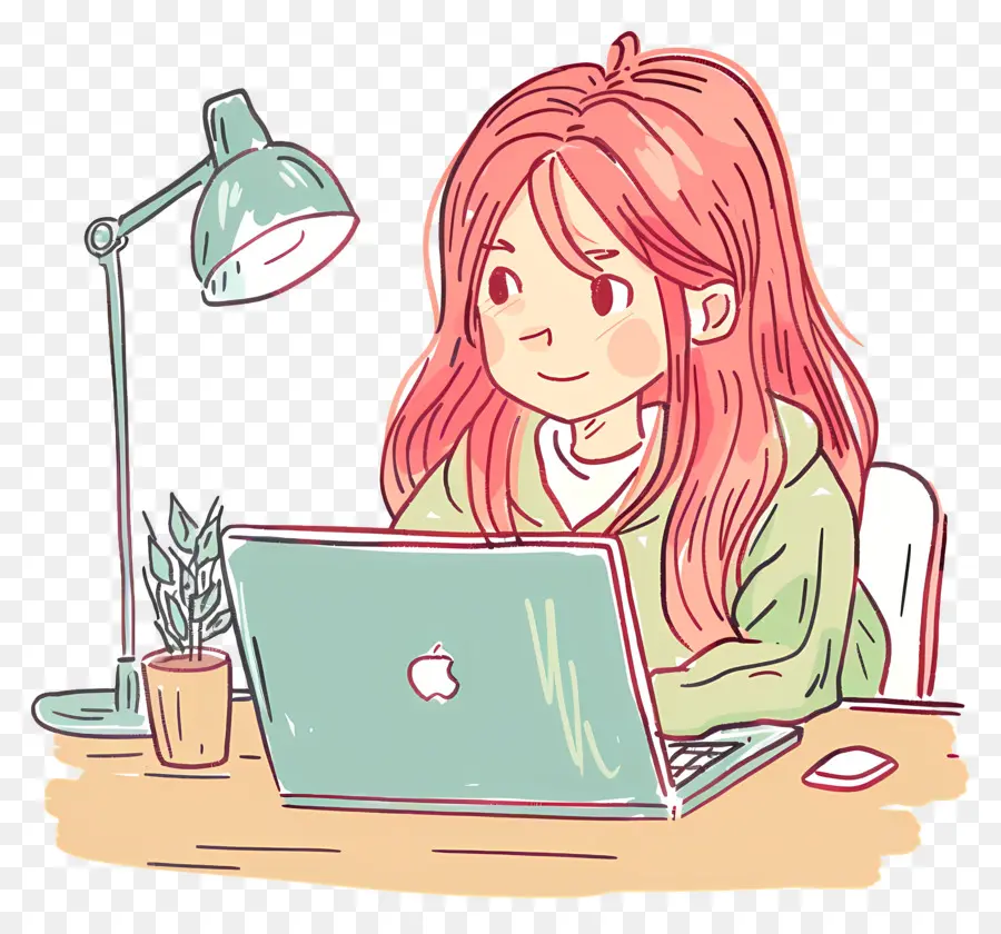 Femme Travaillant Sur Un Ordinateur Portable，Fille PNG