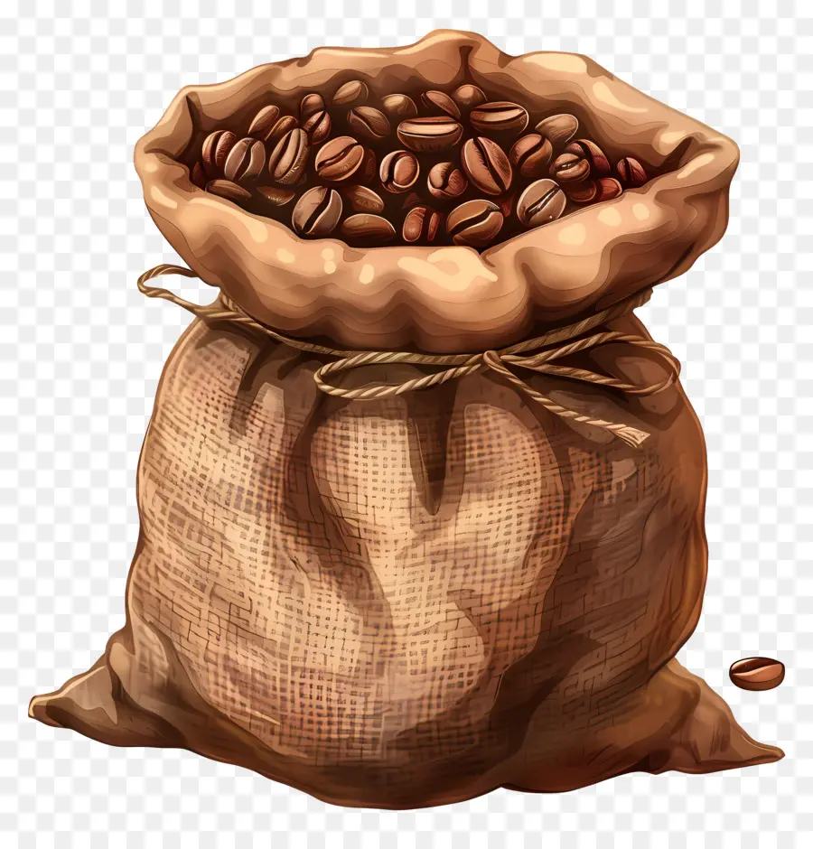 Les Grains De Café，Sac De Toile De Jute PNG