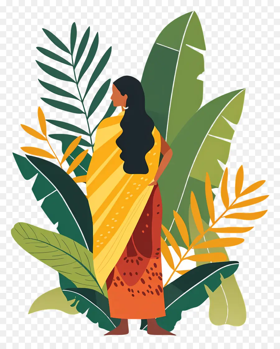 Femme Avec Des Plantes，Feuilles PNG