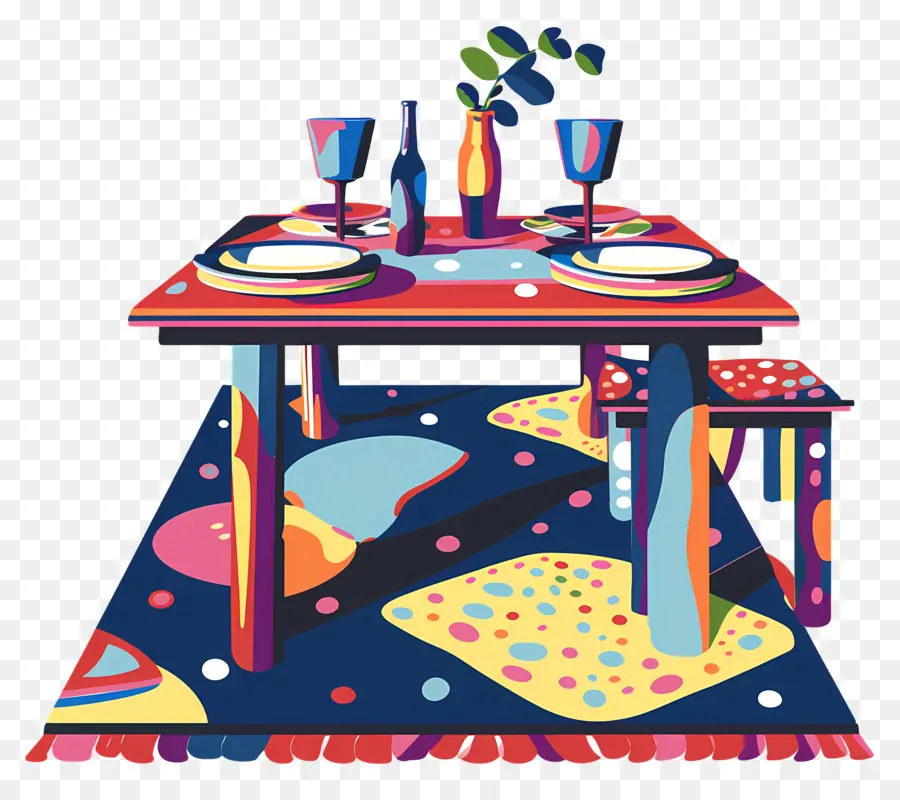 Table De Salle à Manger，Réglage De Table Coloré PNG