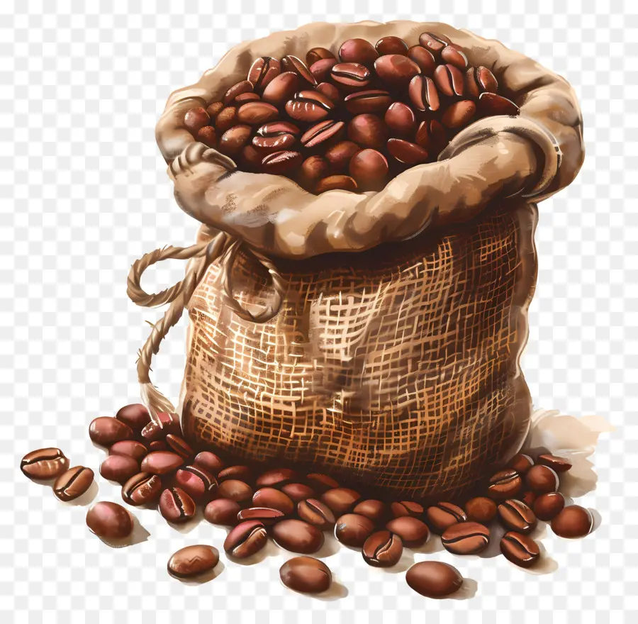 Les Grains De Café，Sac De Toile De Jute PNG