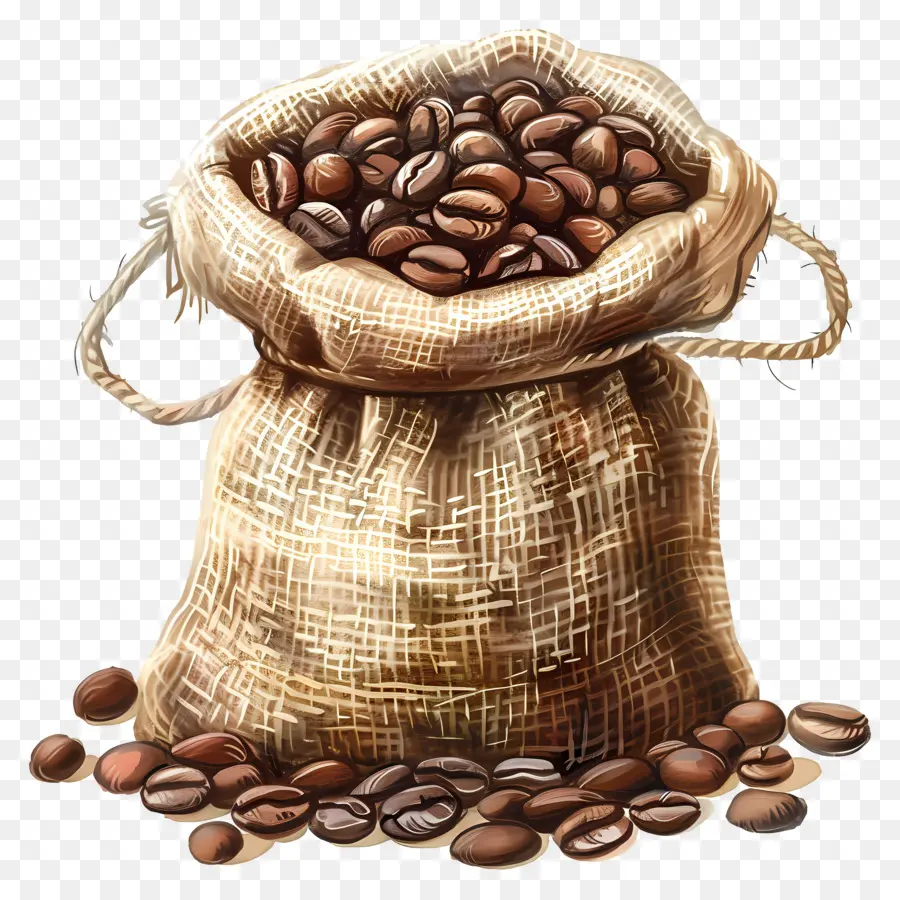 Les Grains De Café，Sac De Toile De Jute PNG