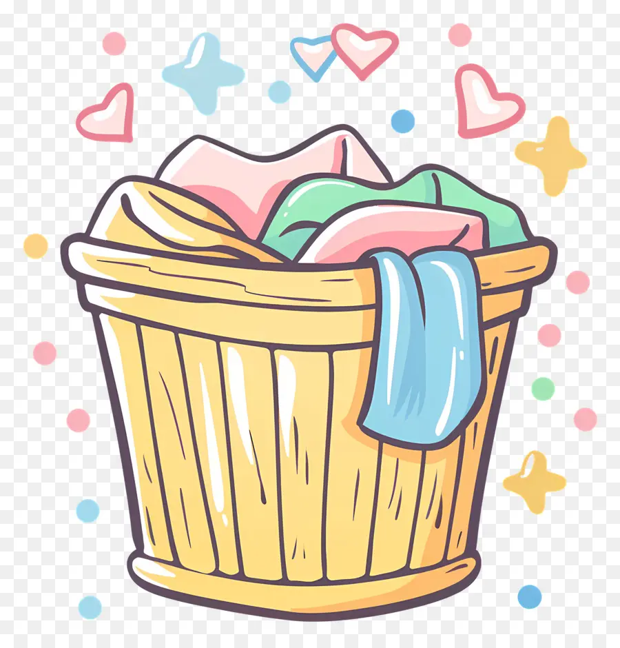 Panier à Linge Avec Des Vêtements，Panier De Lavage En Bois PNG