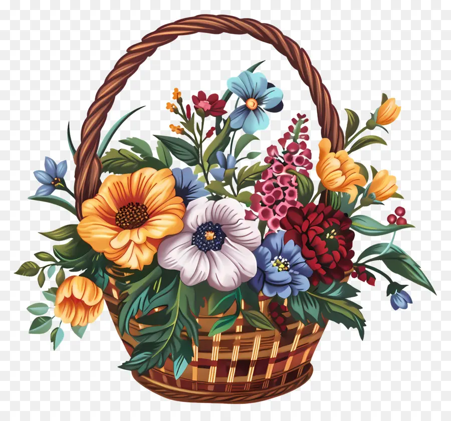 Panier Avec Des Fleurs，Fleurs PNG