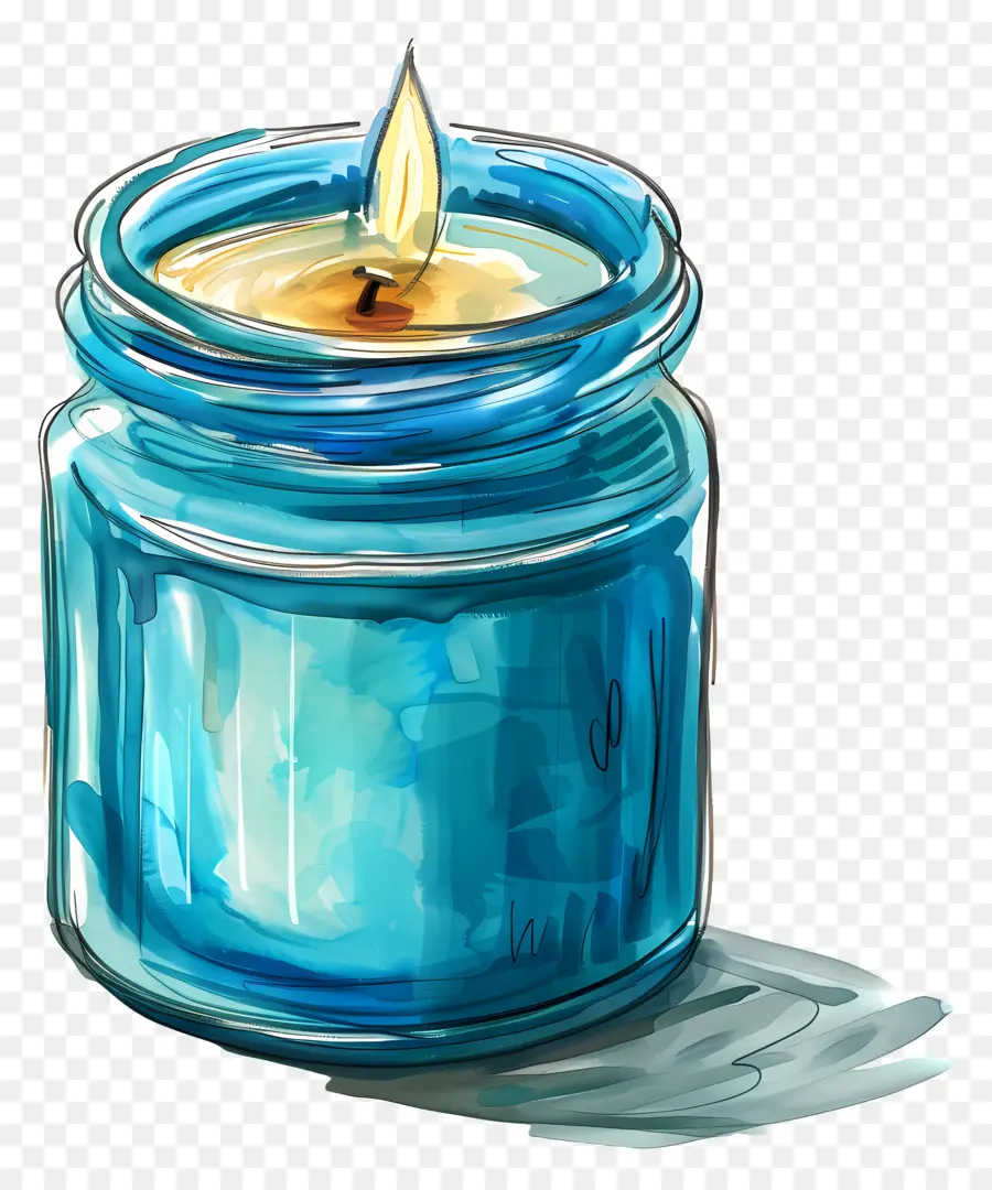 Bougie En Pot，Pot De Maçon Bleu PNG