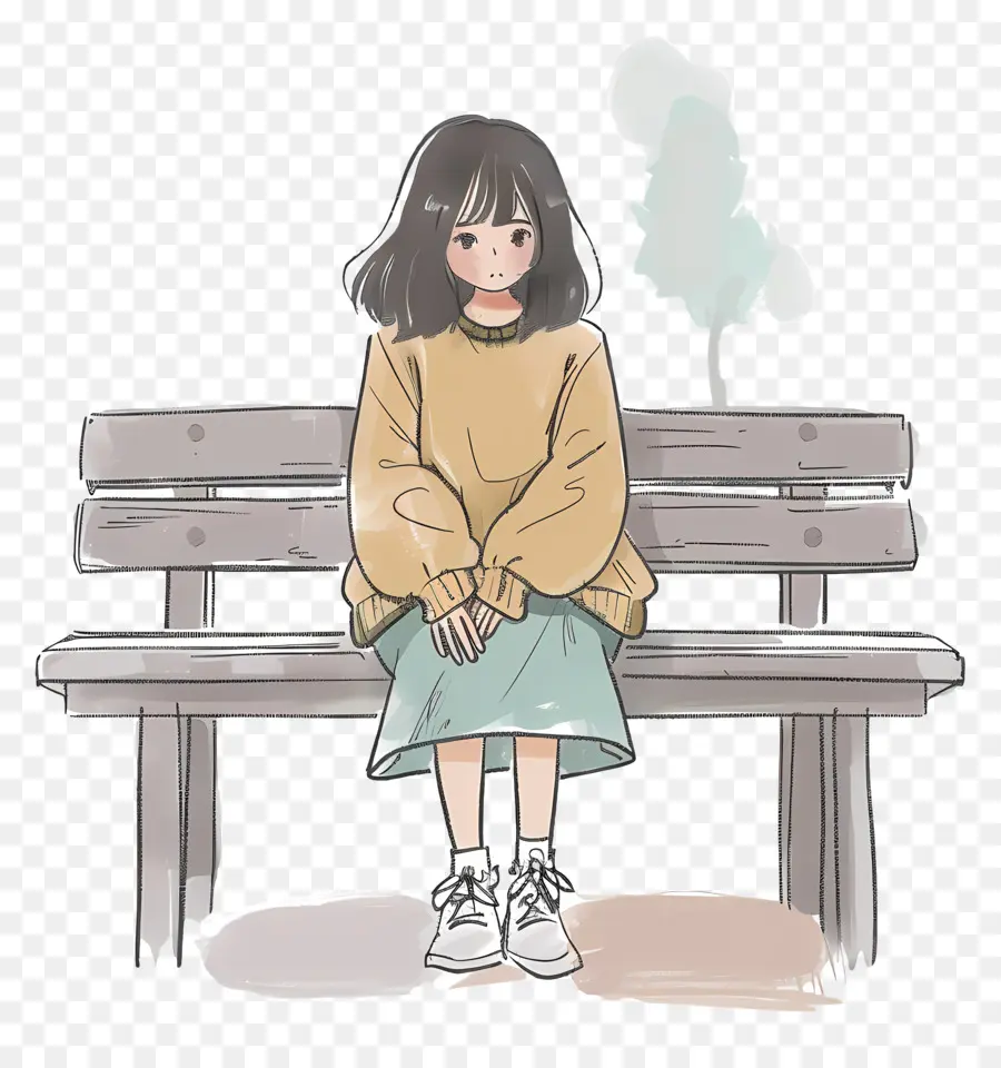 Fille Assise Sur Le Banc，Jeune Fille PNG