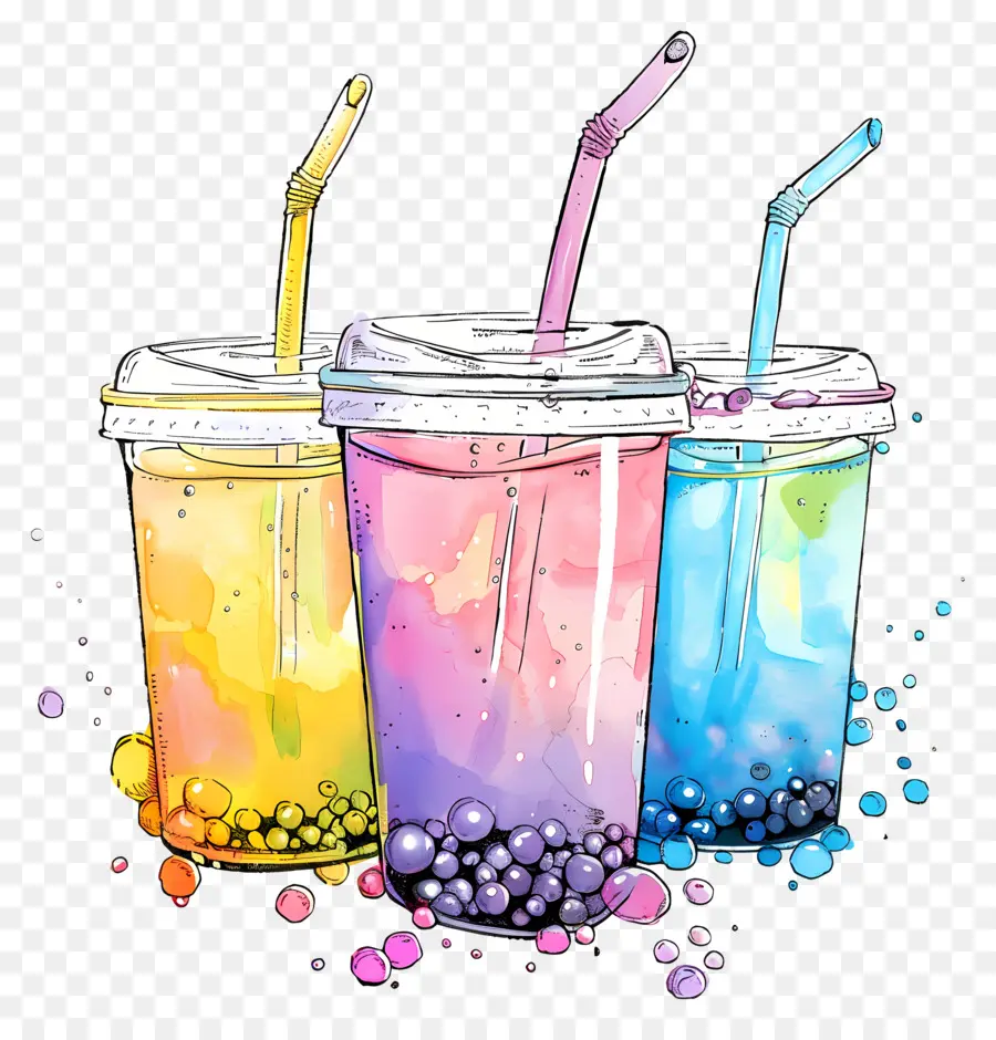 Bubble Thé，Boissons Colorées PNG