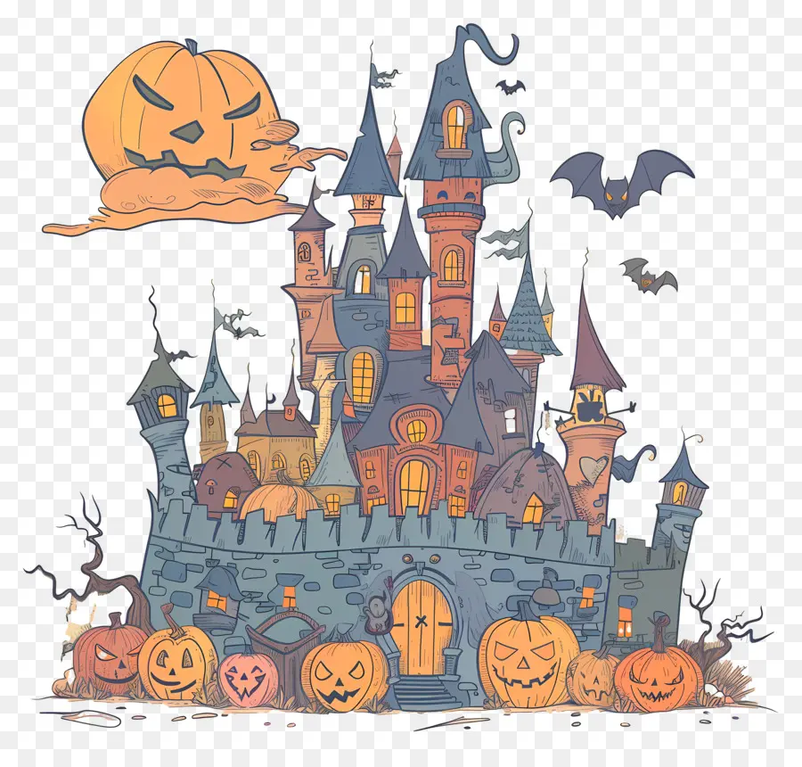 Château D'halloween Effrayant，Château PNG