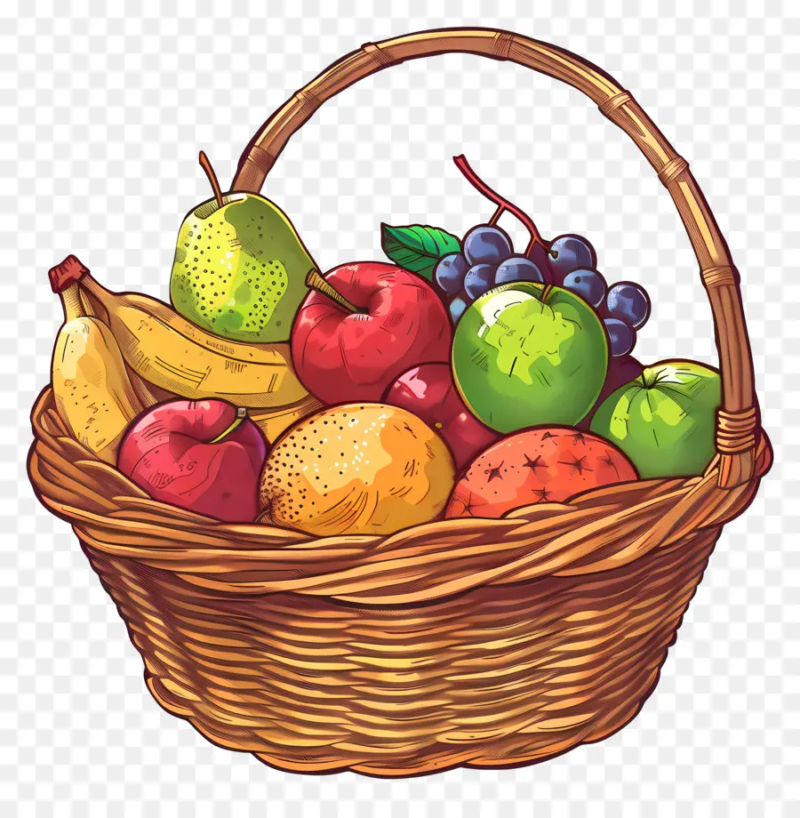 Panier Avec Des Fruits，Panier Tissé PNG