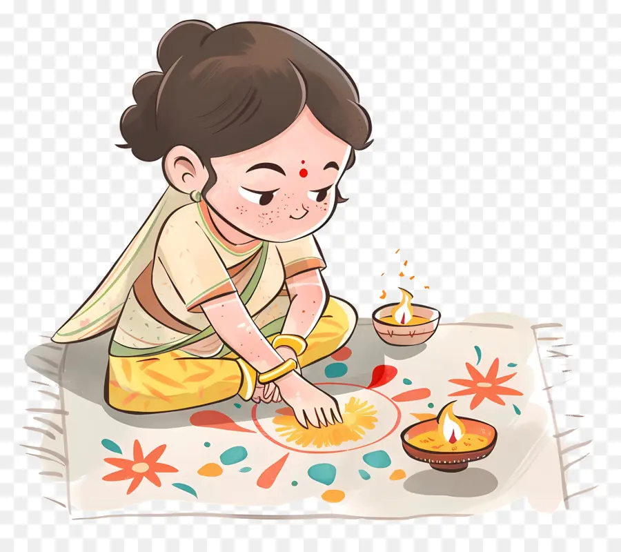 Fille Qui Fait Des Rangolis，Diwali PNG