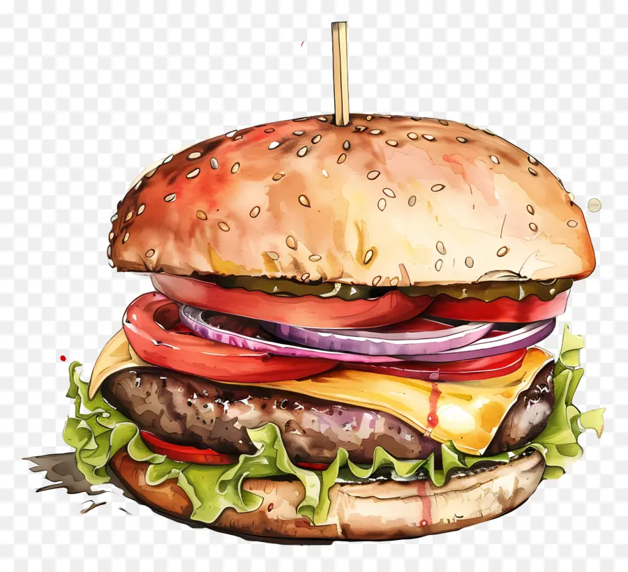 Hamburger，Illustration Aquarelle PNG