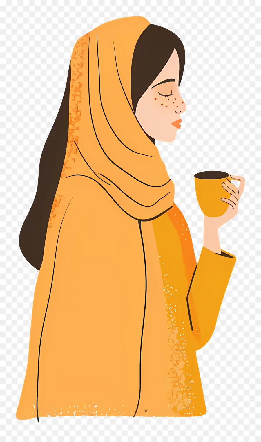 Fille Islamique，Tenser Une Tasse De Café PNG