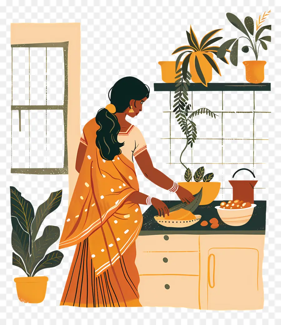 Femme Au Foyer Indienne，Cuisine PNG