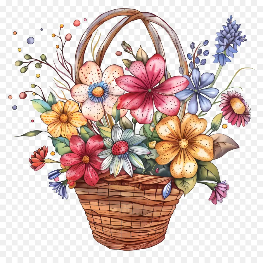 Panier Avec Des Fleurs，Fleurs PNG