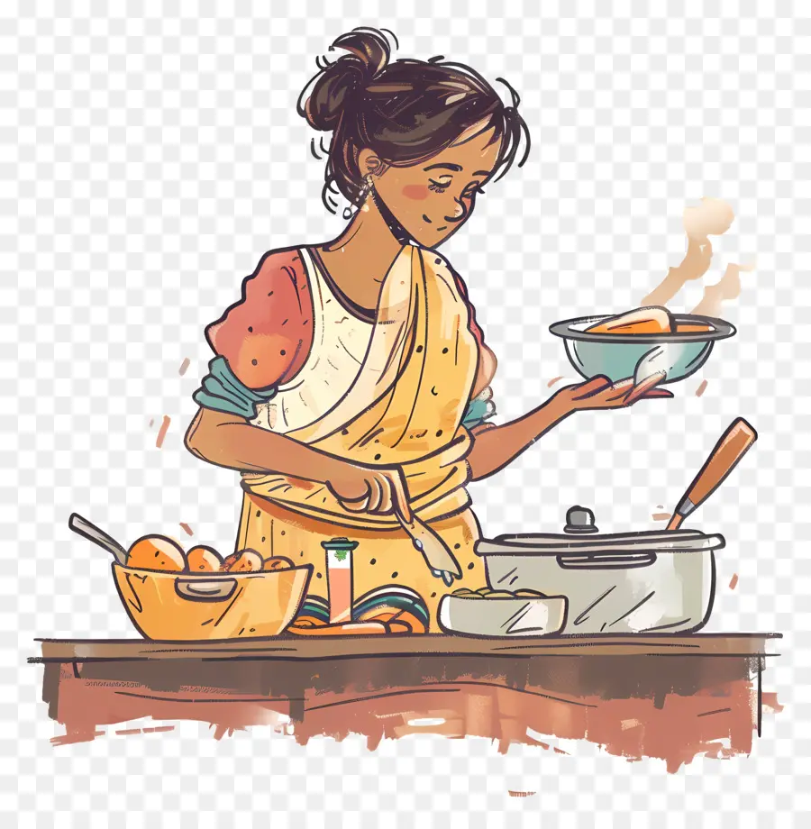 Femme Au Foyer Indienne，Cuisine à Domicile PNG