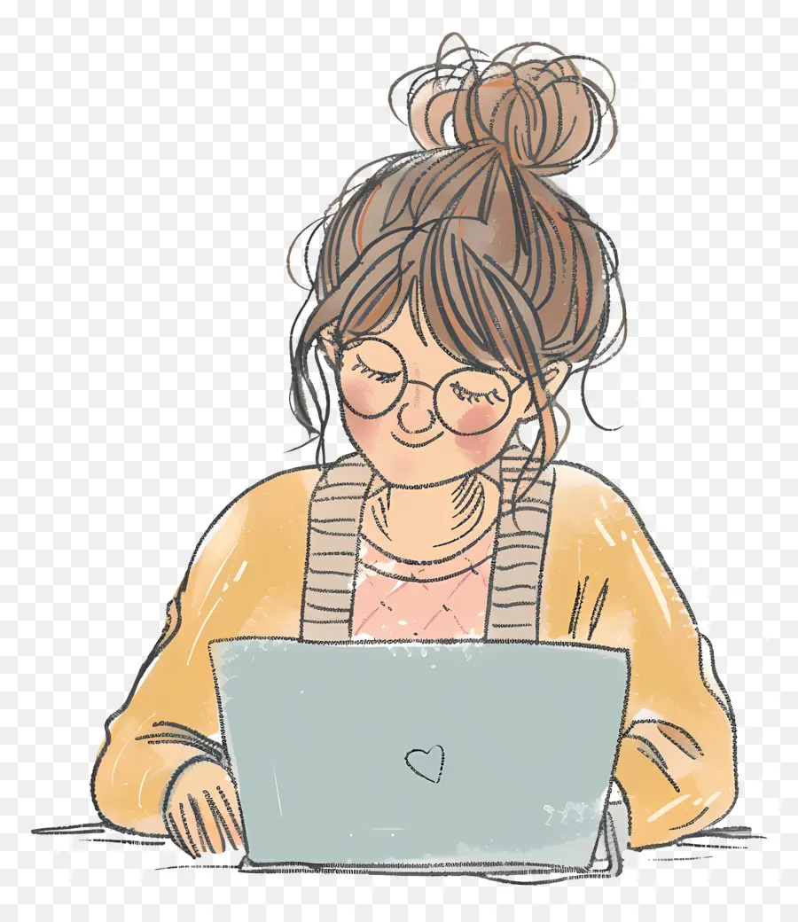 Femme Travaillant Sur Un Ordinateur Portable，Ordinateur Portable PNG