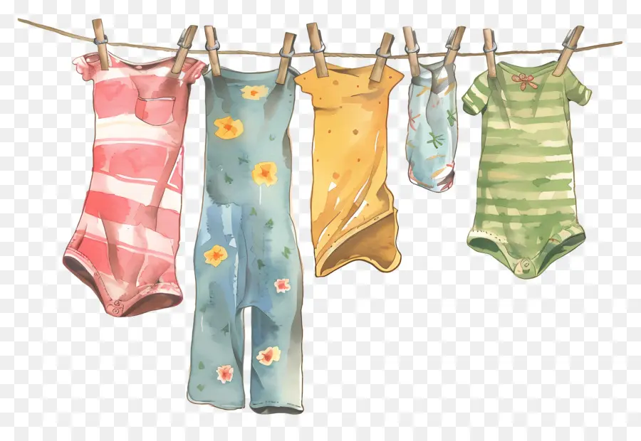 Vêtements Accrochés à La Corde à Linge，Vêtements De Bébé PNG